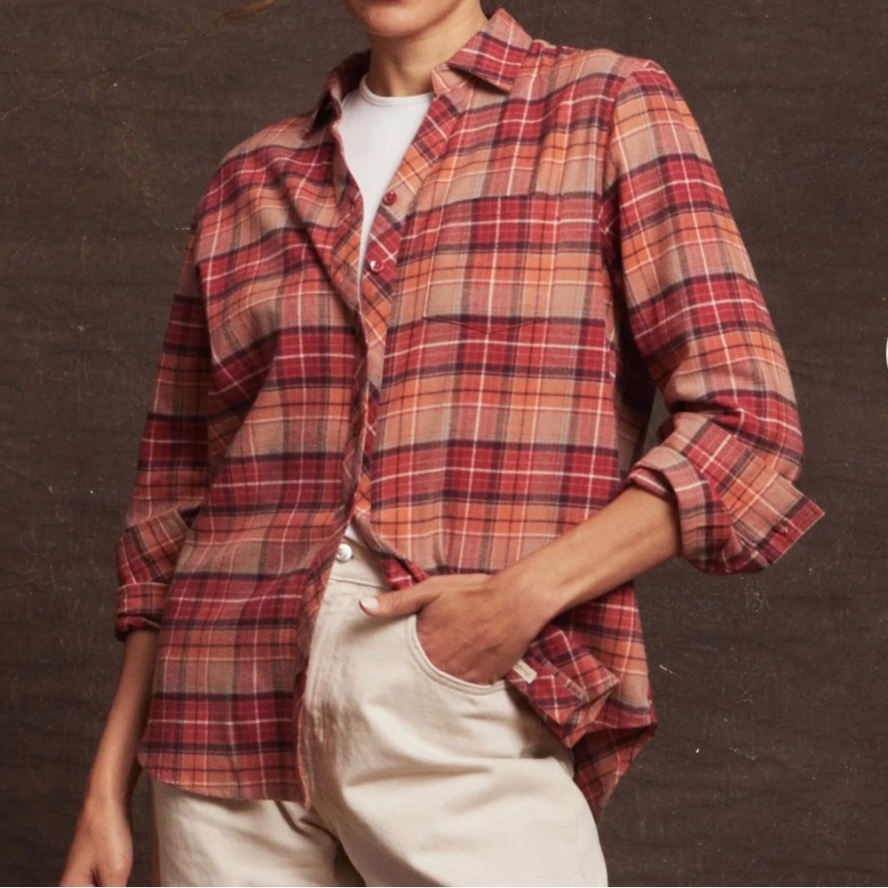 Weatherproof Women Flannel Orange Plaid Women's Button Down Shirt Small EUC